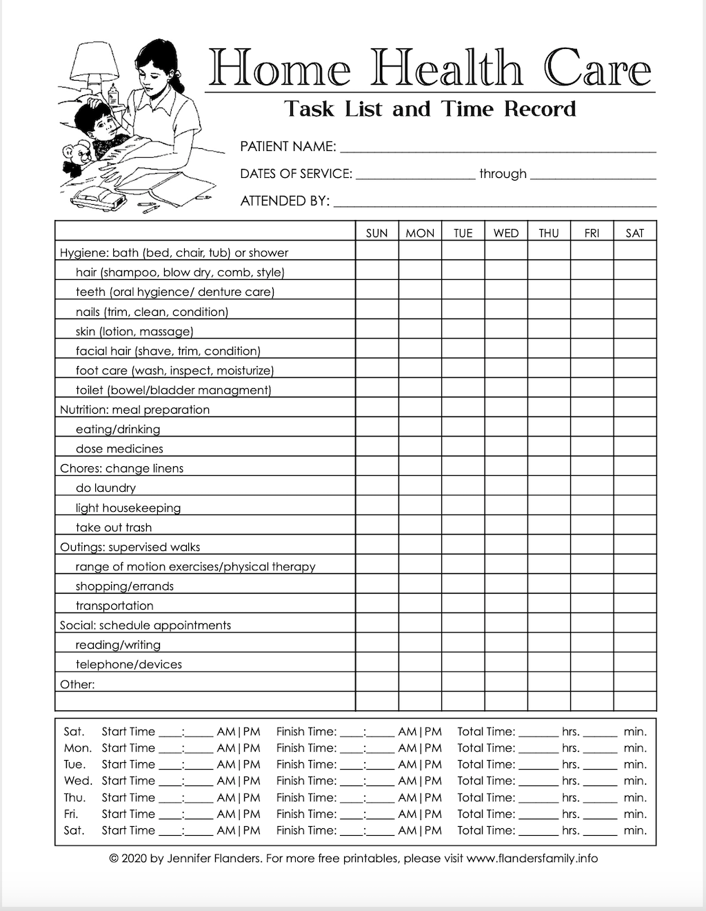 Free Printable Home Health Care Chart Free Printable Home Health Care Chart