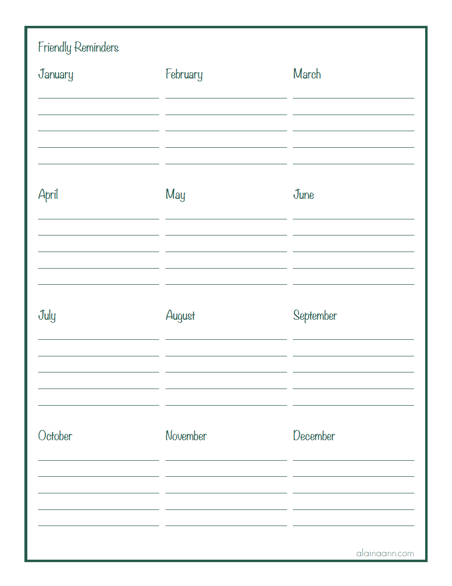 Free Printable Monthly Reminders Free Printable Monthly Reminders