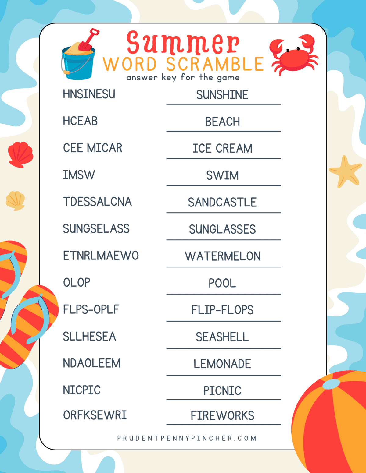 Free Printable Summer Word Scramble Free Printable Summer Word Scramble