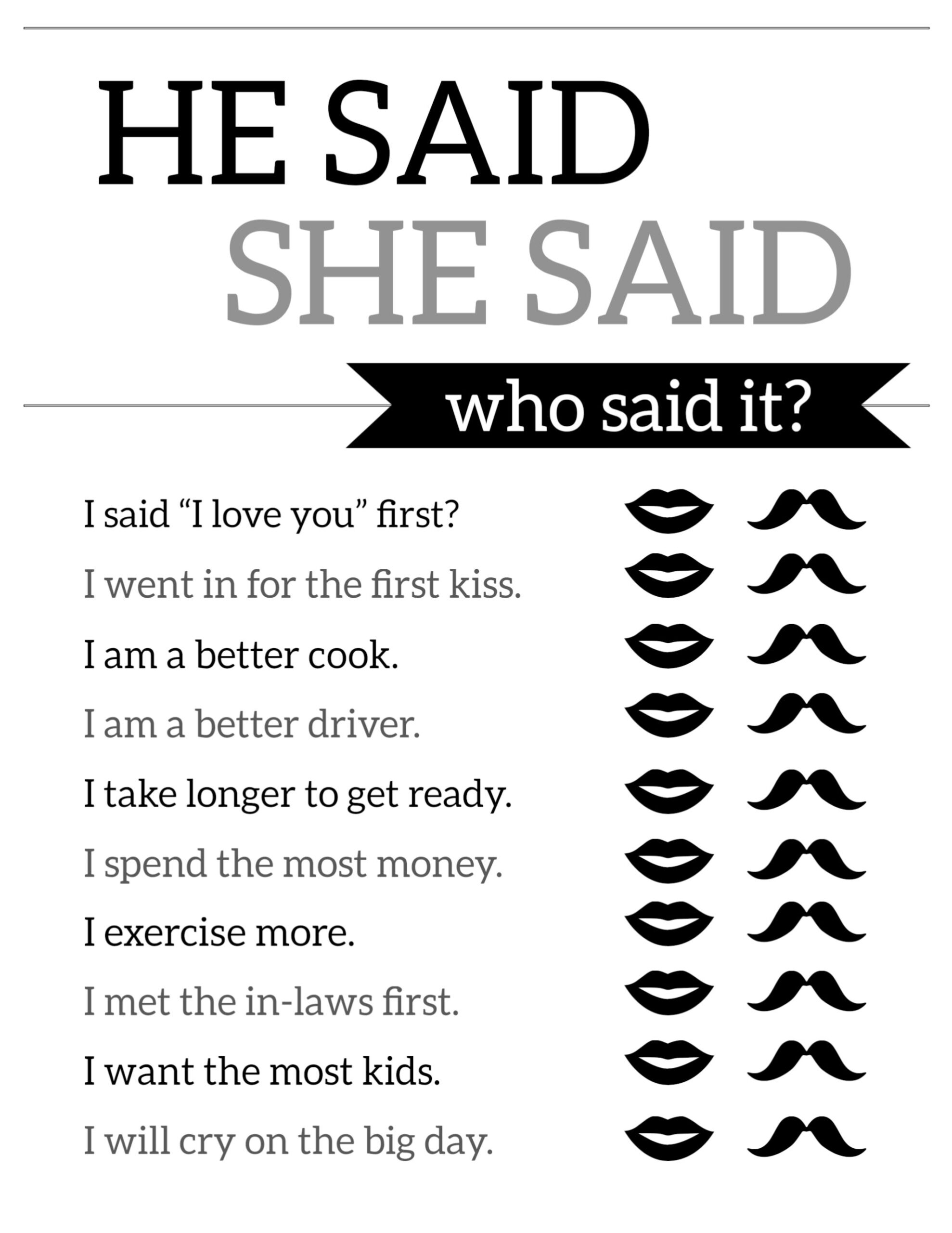 Free Printable Wedding Shower Games He Said She Said