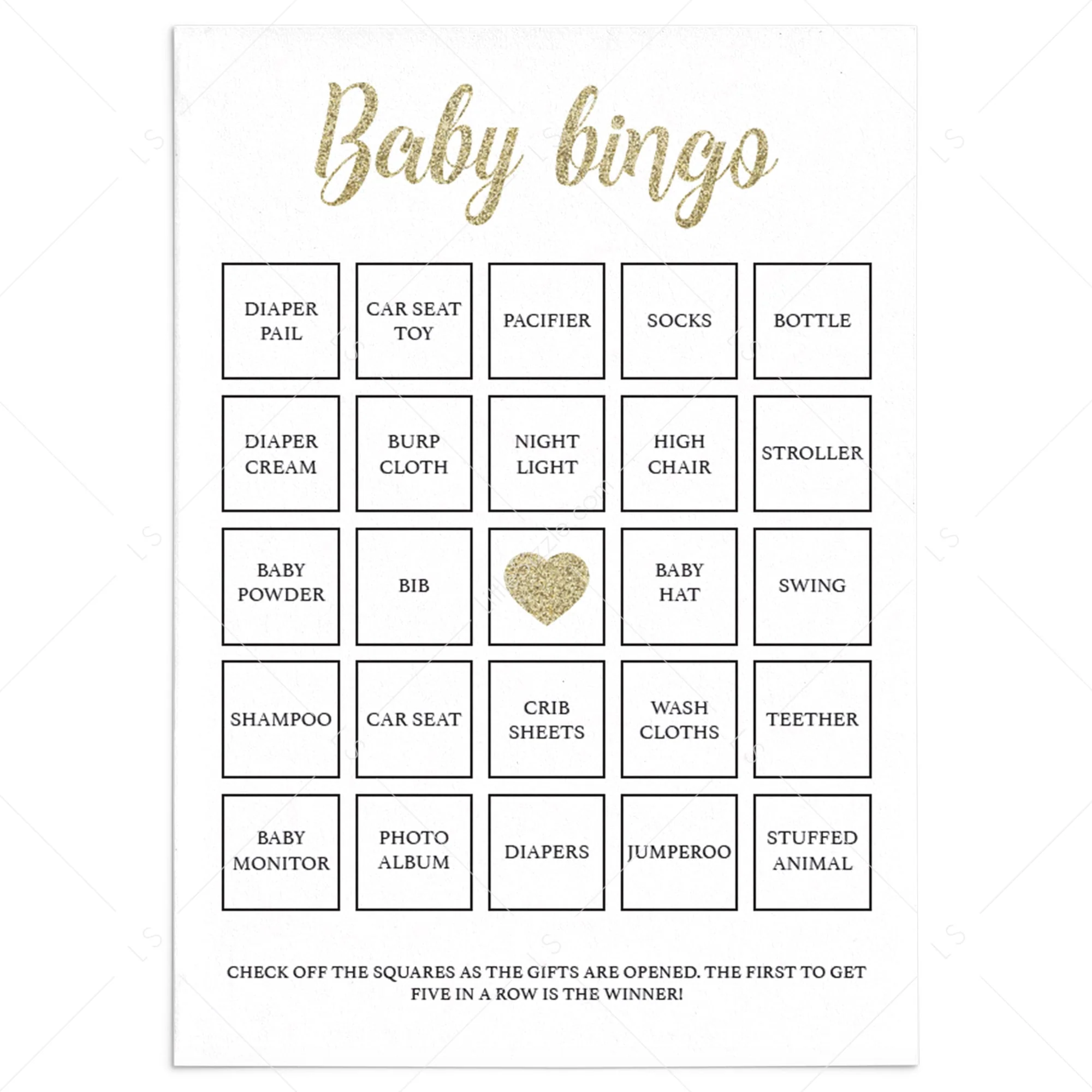 Gold Confetti Baby Bingo Cards Gold Confetti Baby Bingo Cards