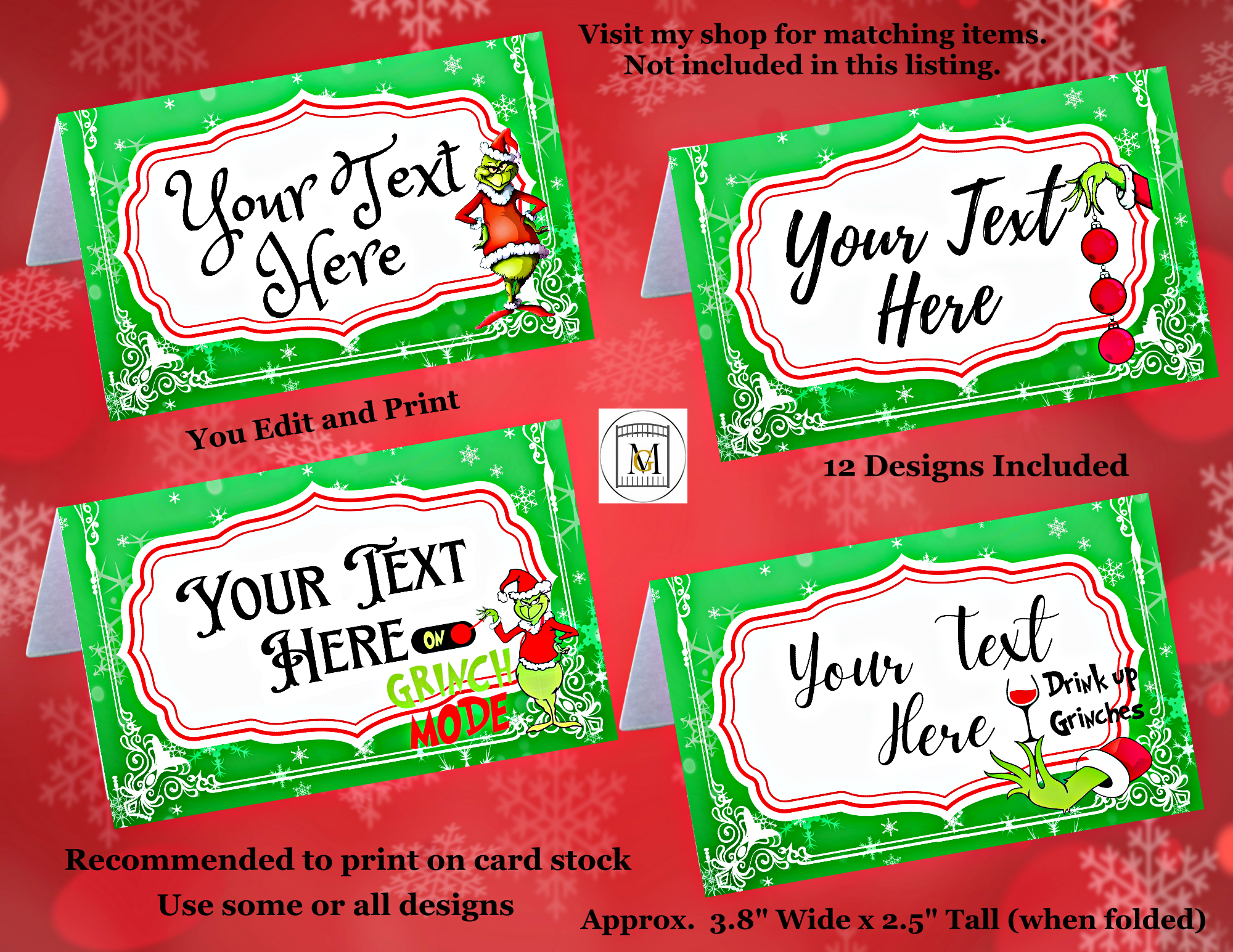 Grinch Party Favor Tag Thank You Label Editable Download