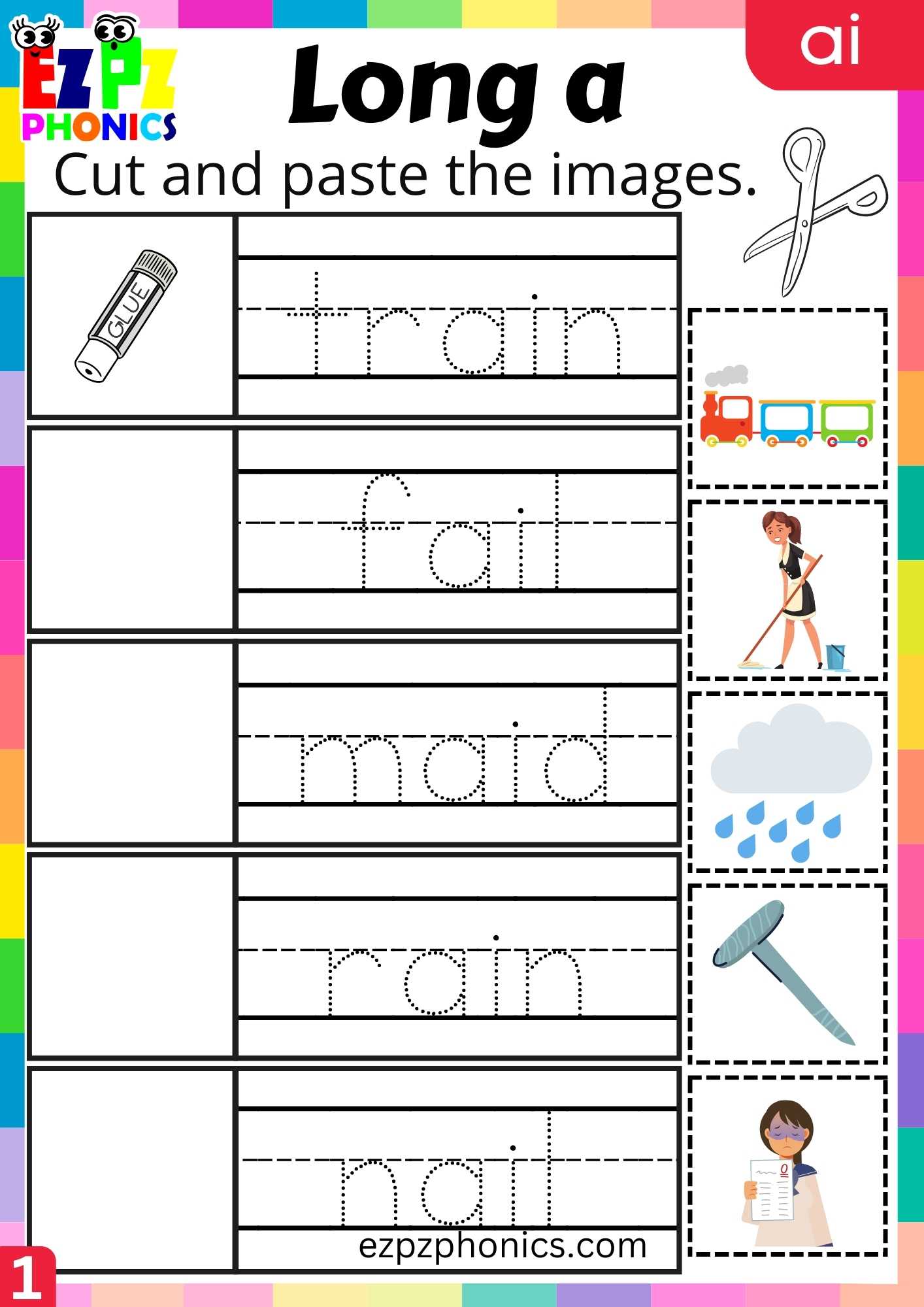 Group1 Ai Words Cut And Paste The Images Long A Phonics Worksheet Worksheets Group1 Ai Words Cut And Paste The Images Long A Phonics Worksheet Worksheets