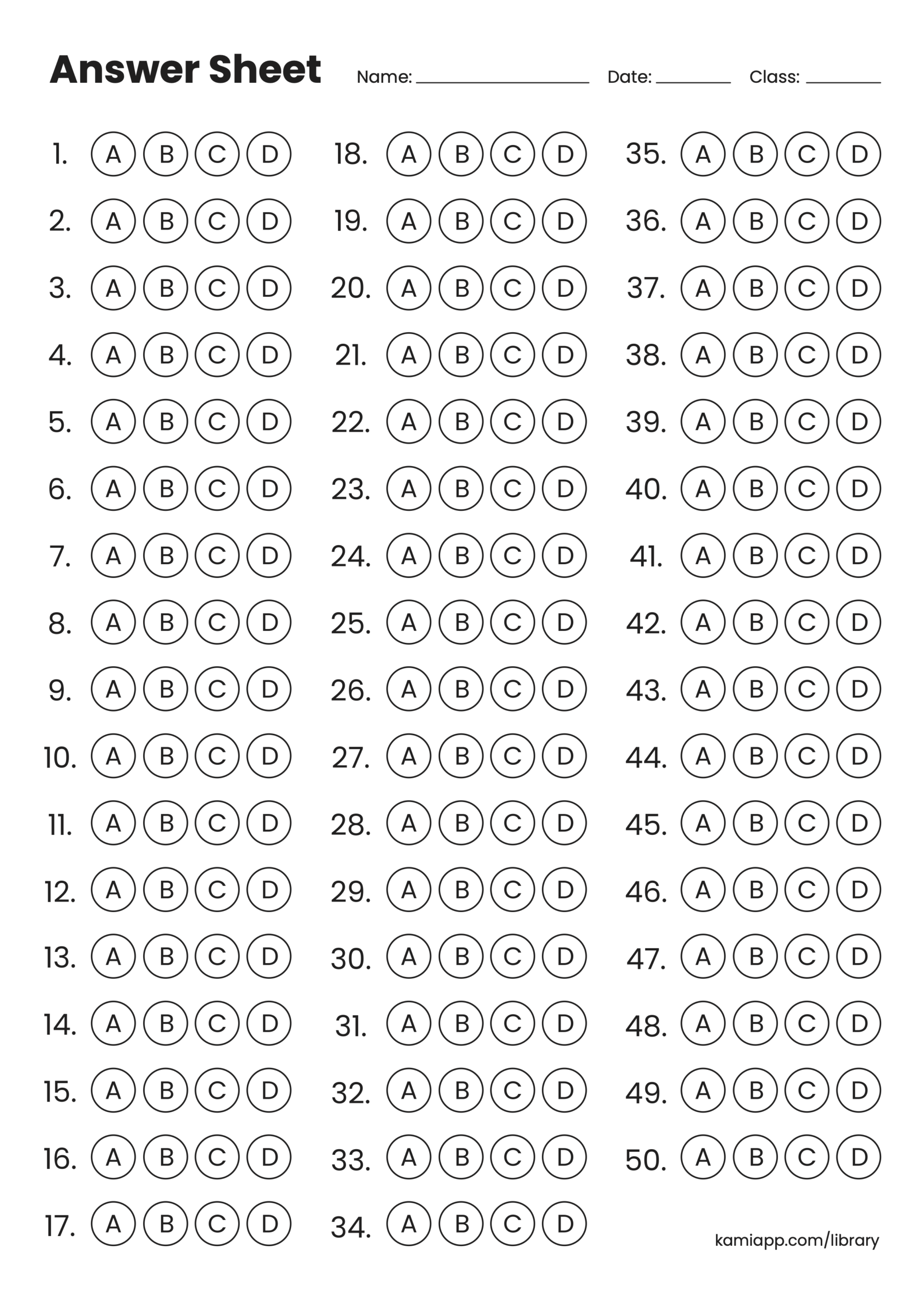 GscdNm9gdNyj Bubble Answer Sheet