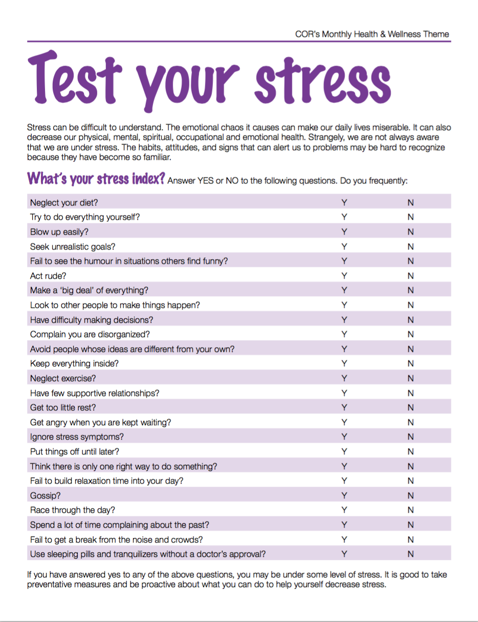 Health Wellness Theme July 2017 Stress Test