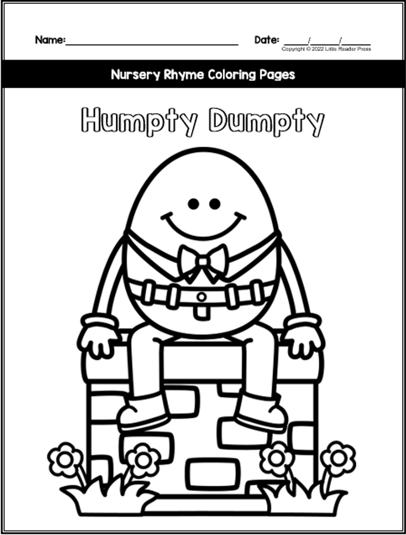 Humpty Dumpty Nursery Rhyme Coloring Pages