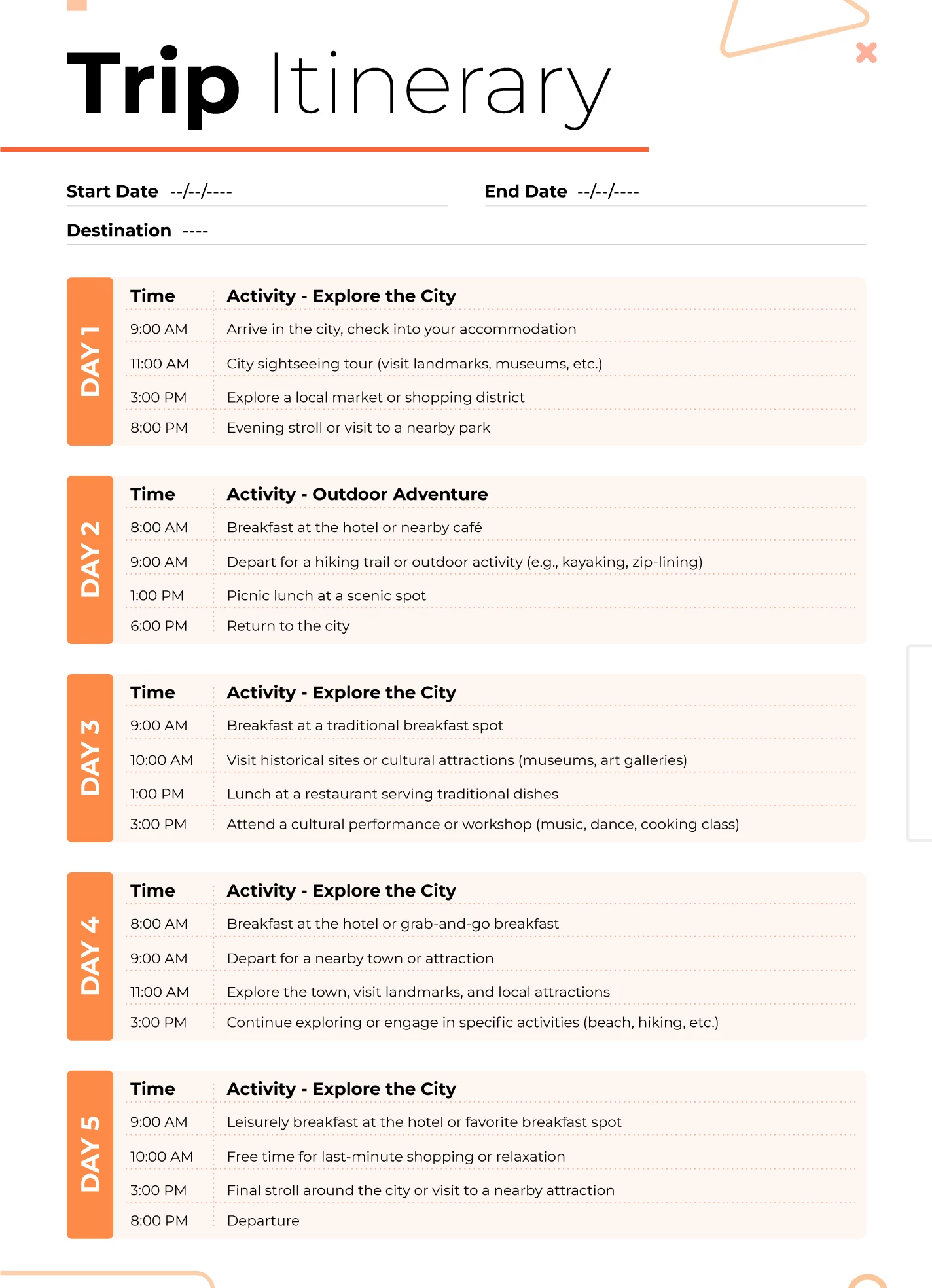 Itinerary Templates