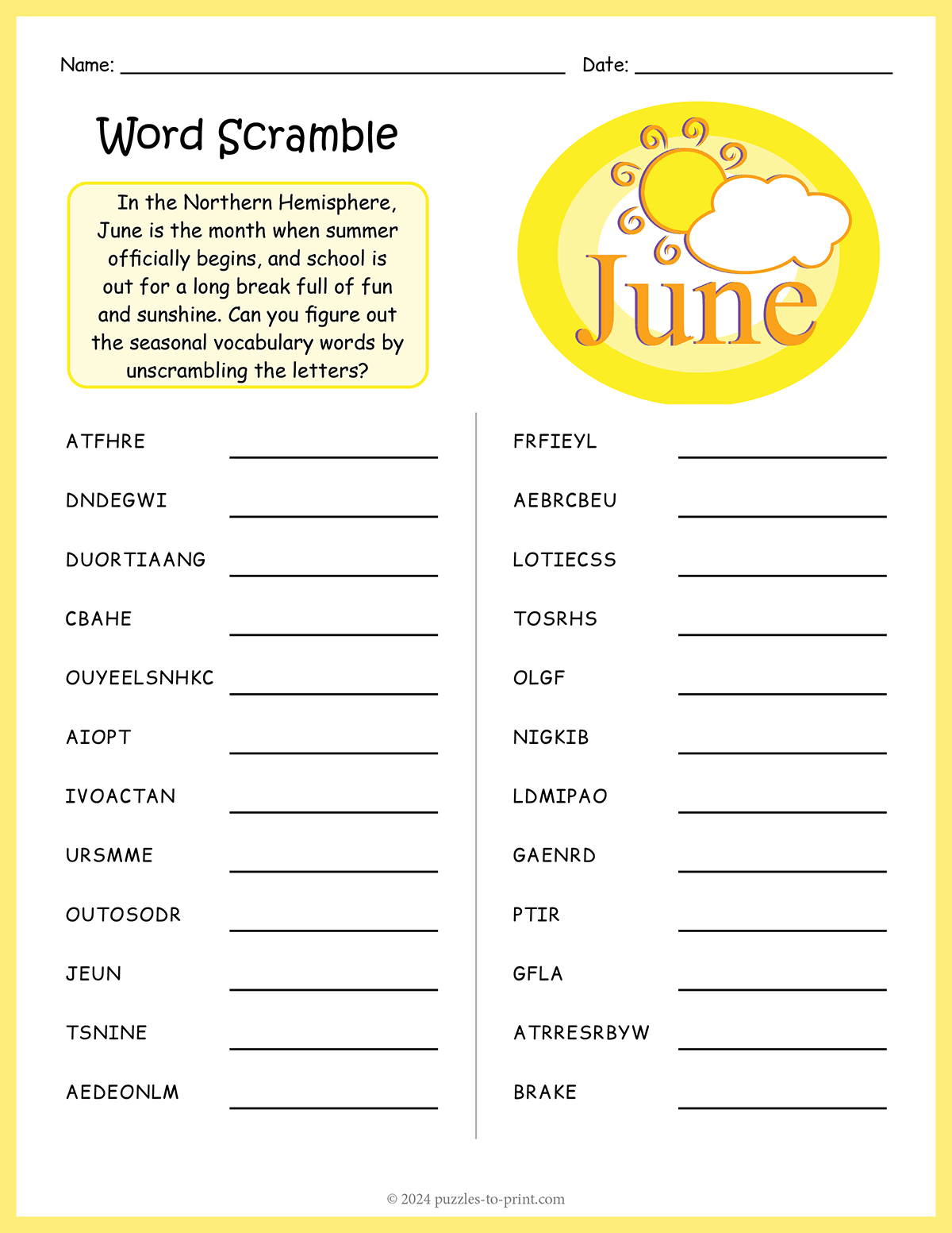 June Word Scramble shtml June Word Scramble shtml