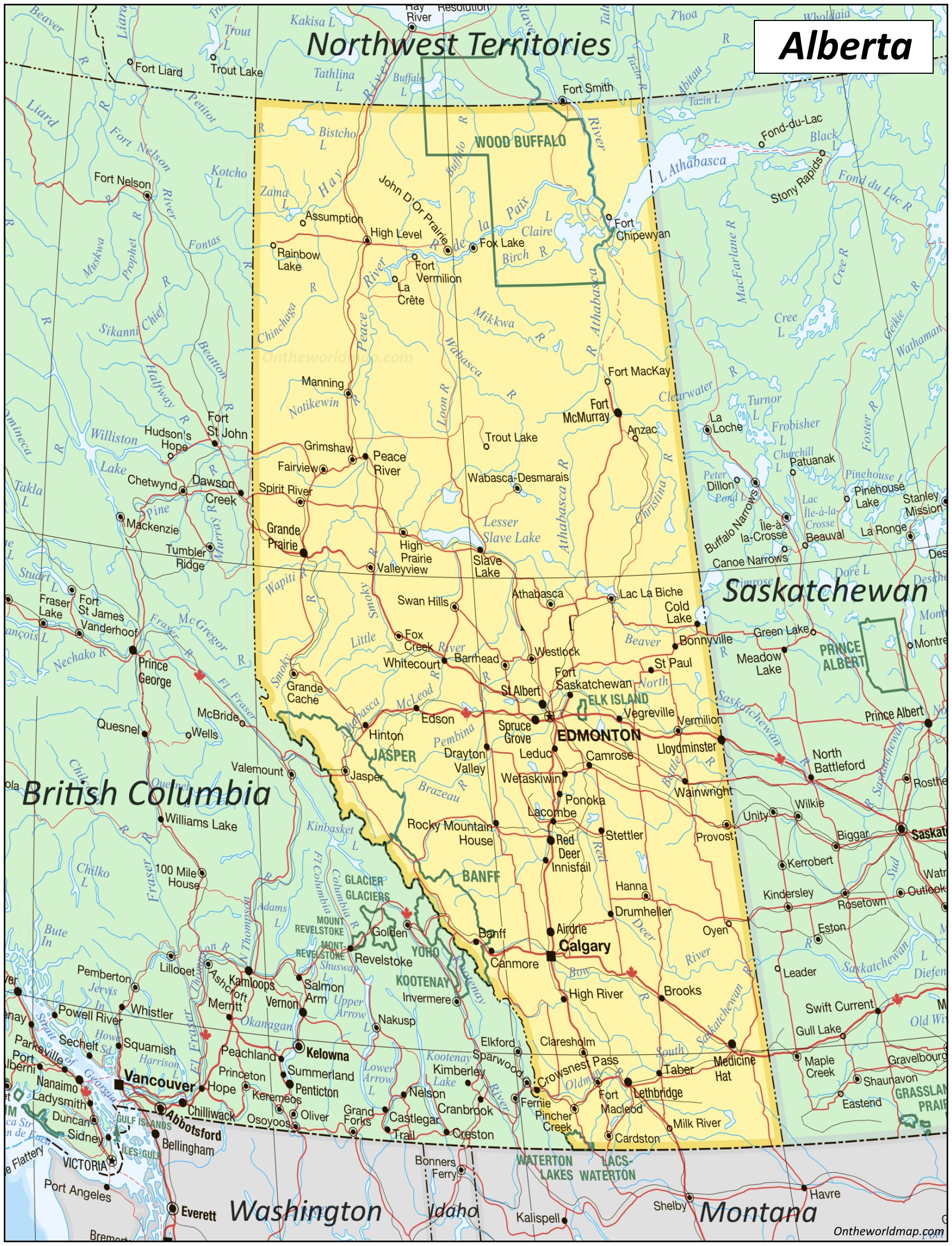 Large Detailed Map Of Alberta With Cities And Towns Large Detailed Map Of Alberta With Cities And Towns