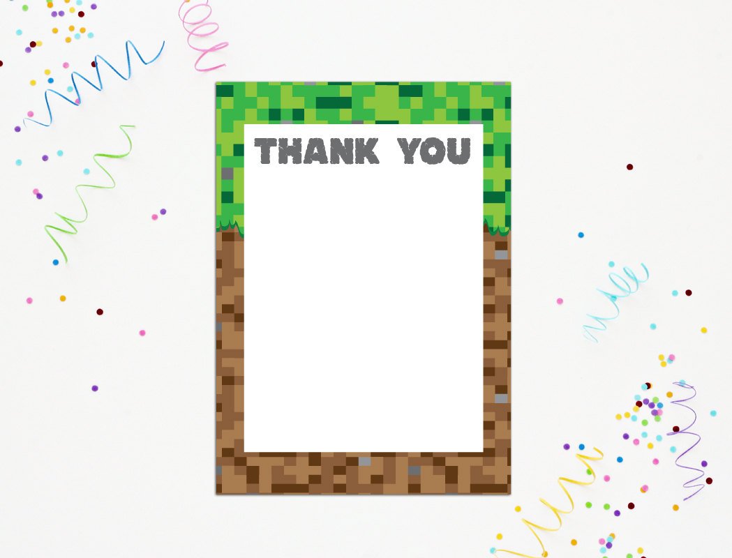 Minecraft Inspired Thank You Card Minecraft Inspired Thank You Card
