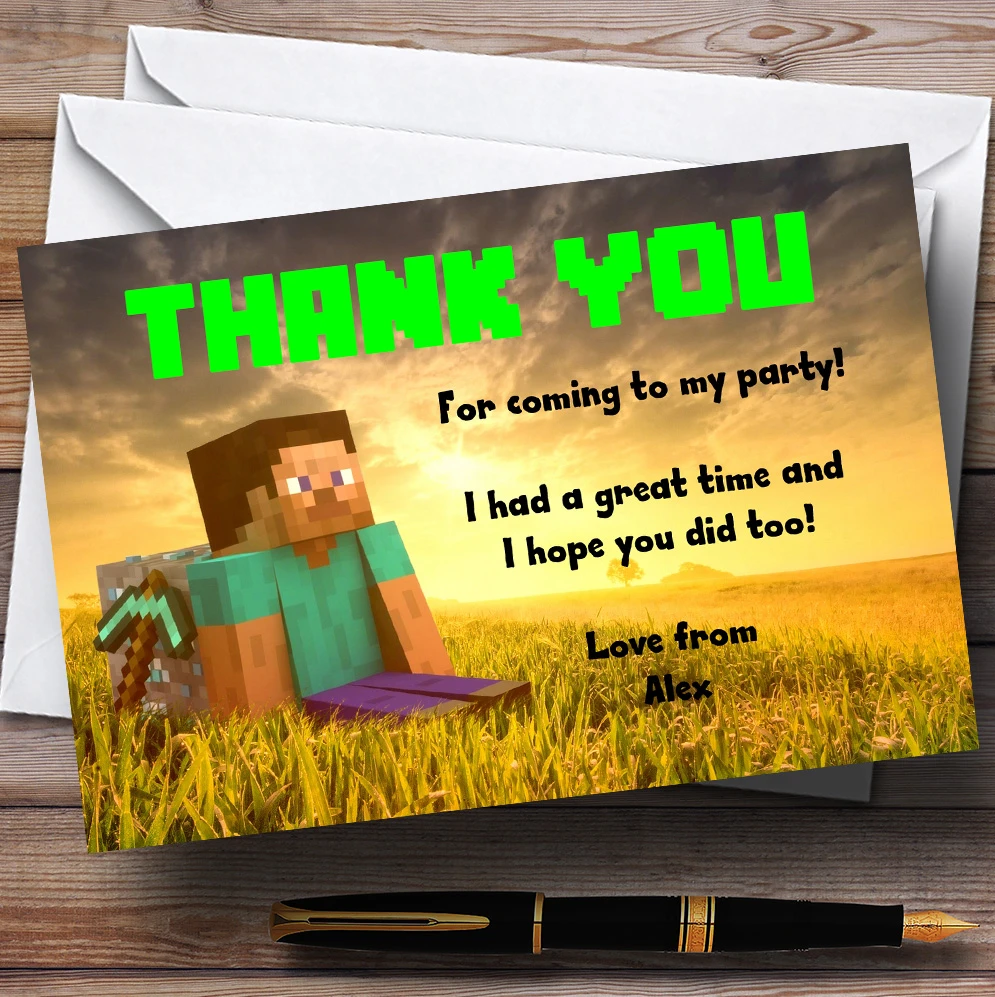 Minecraft Personalized Childrens Party Thank You Cards Minecraft Personalized Childrens Party Thank You Cards