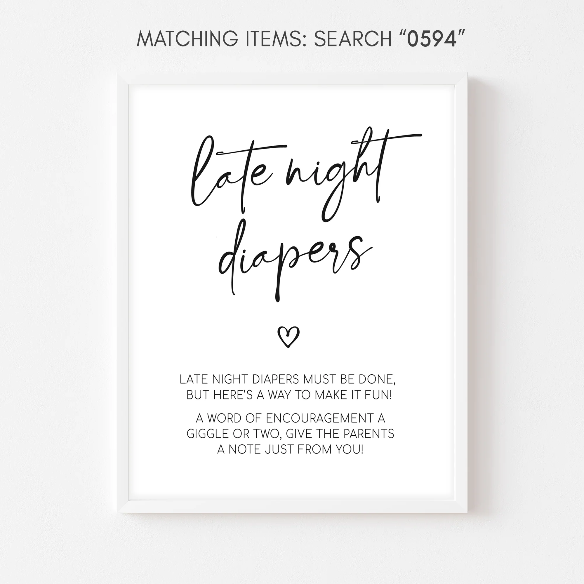 Minimalist Oh Baby Shower Late Night Diapers Sign