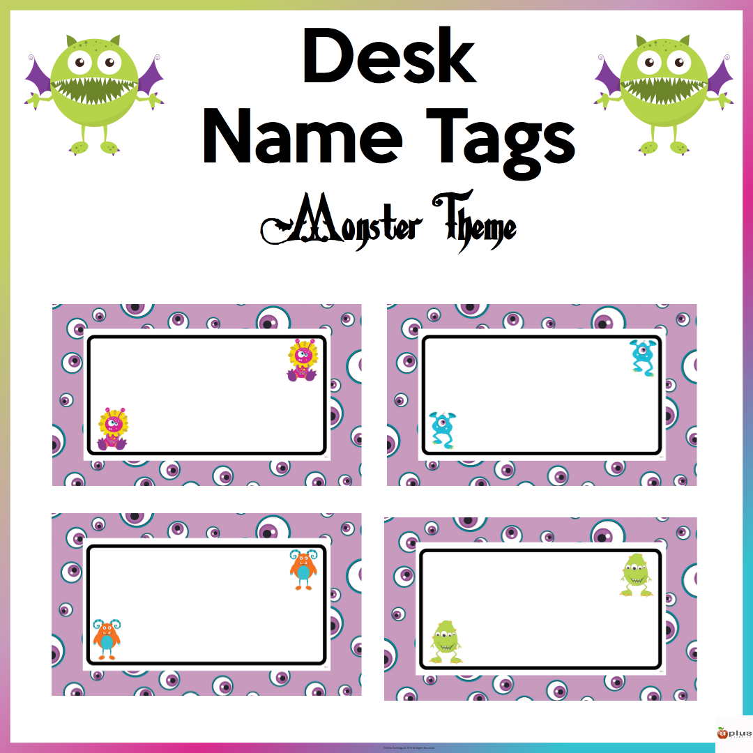 Monster Theme Desk Name Tags Editable