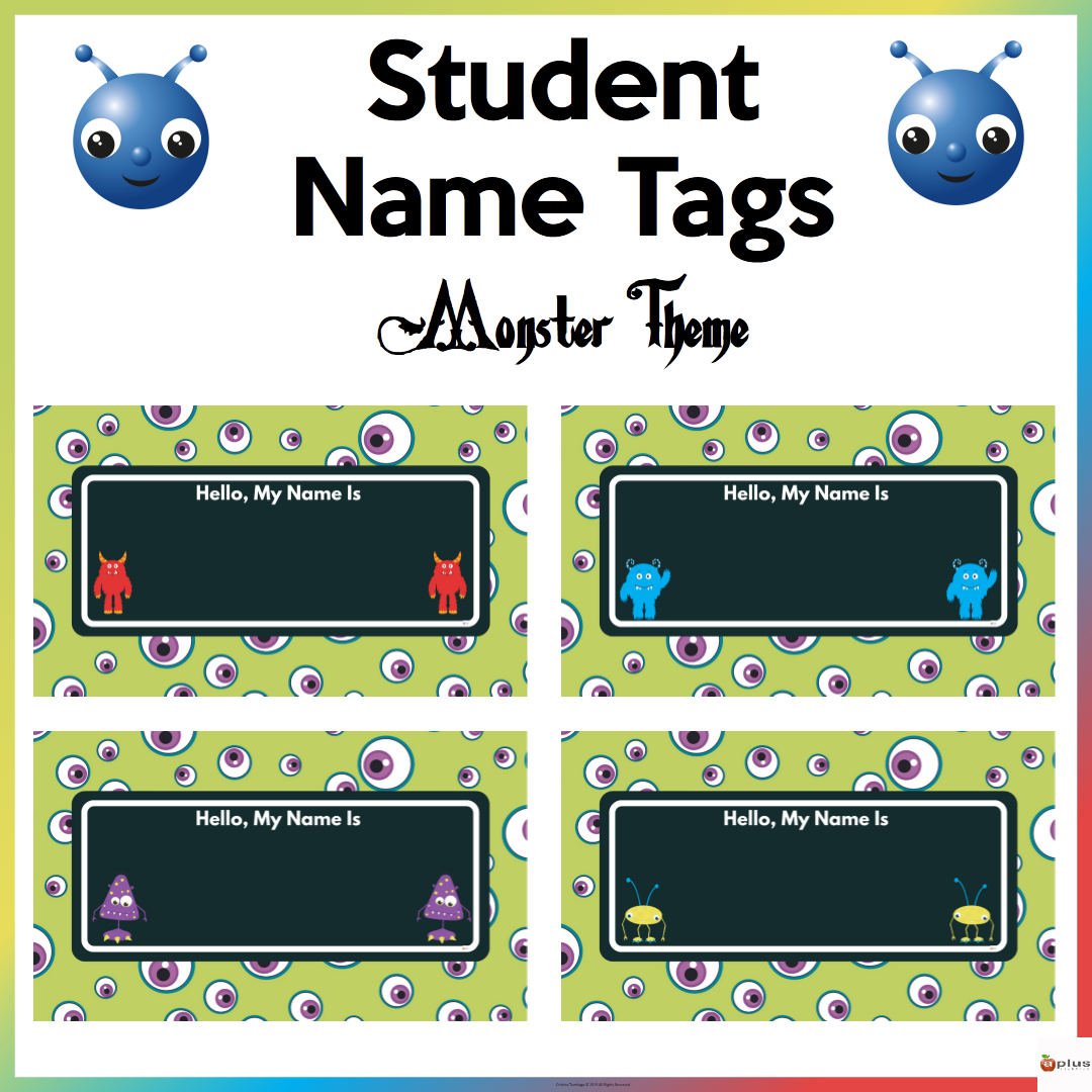 Monster Theme Student Name Tags Editable