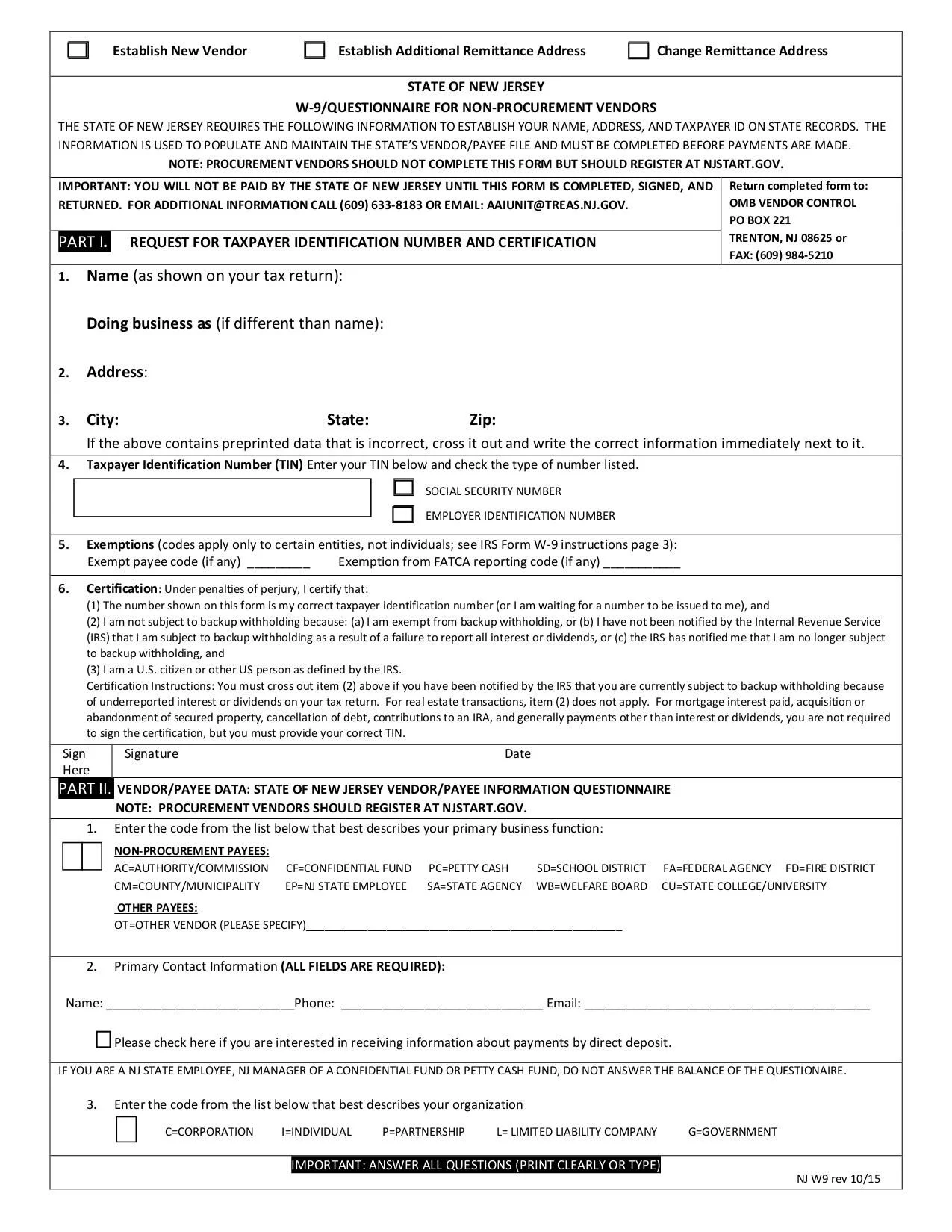 Nj W 9 Form Oct 2015