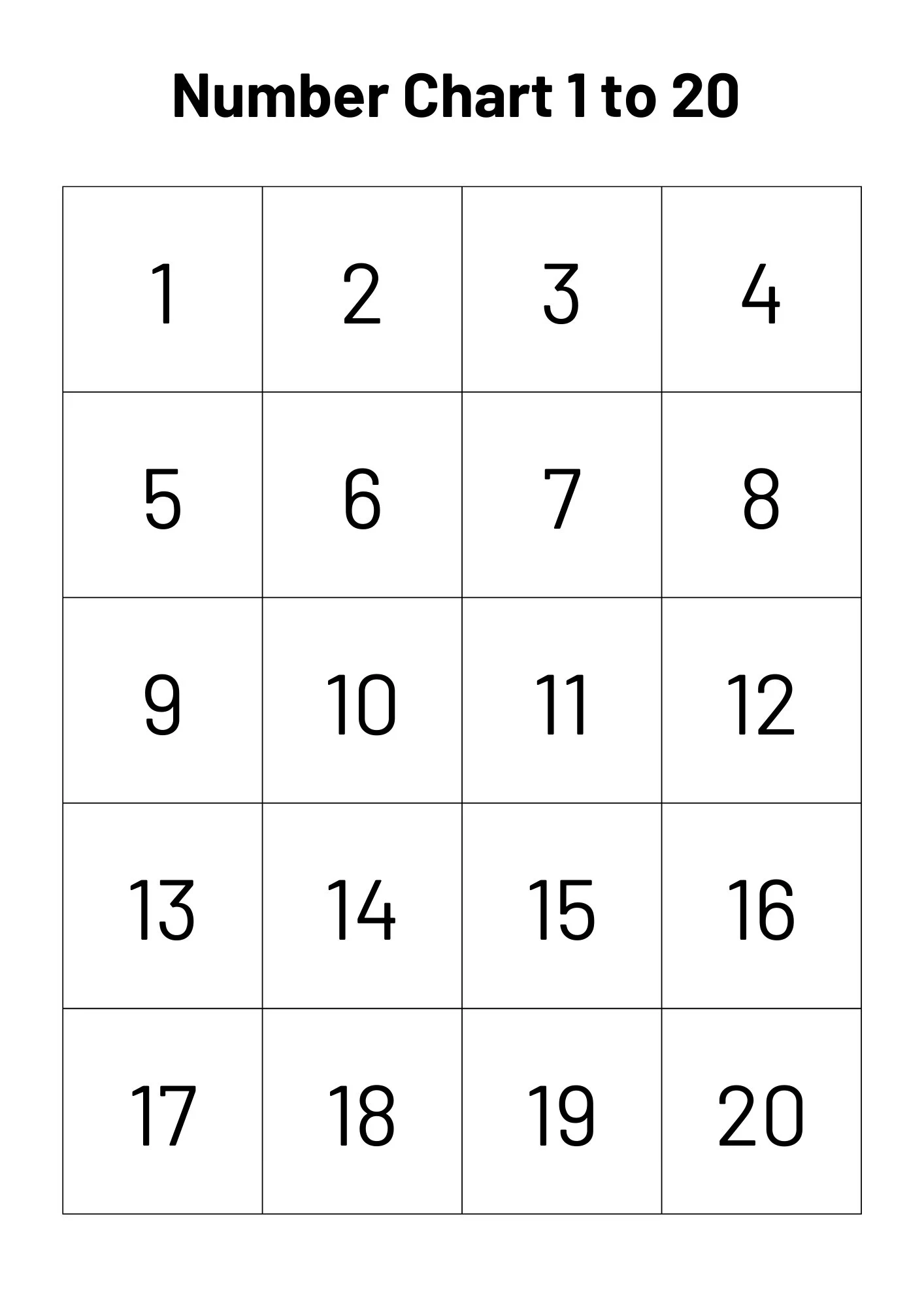 Number Chart 1 20 Teacher Classroom