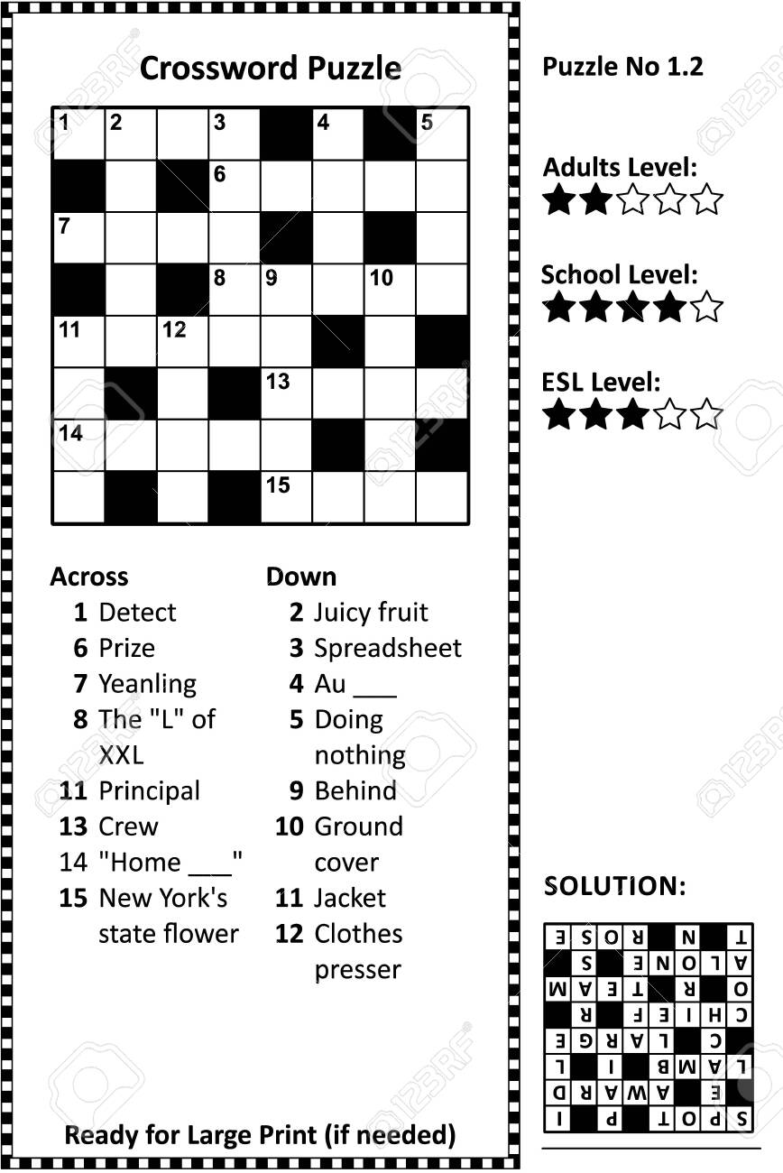 Photo 129961144 Crossword Puzzle Grid Clues And Solution Classic Quick Family Friendly Easy To Medium Difficulty