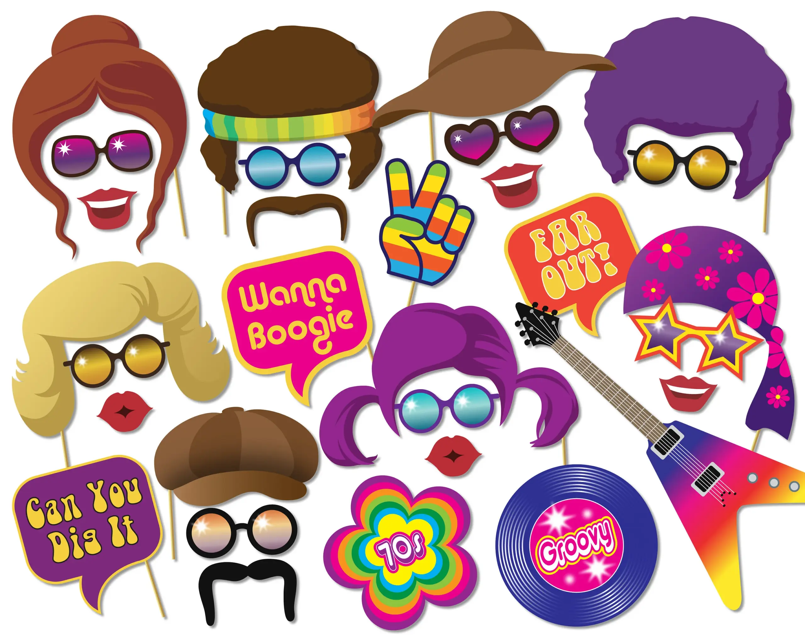 Photo Props Printable Party Props 1970s Photo Props Printable Party Props 1970s