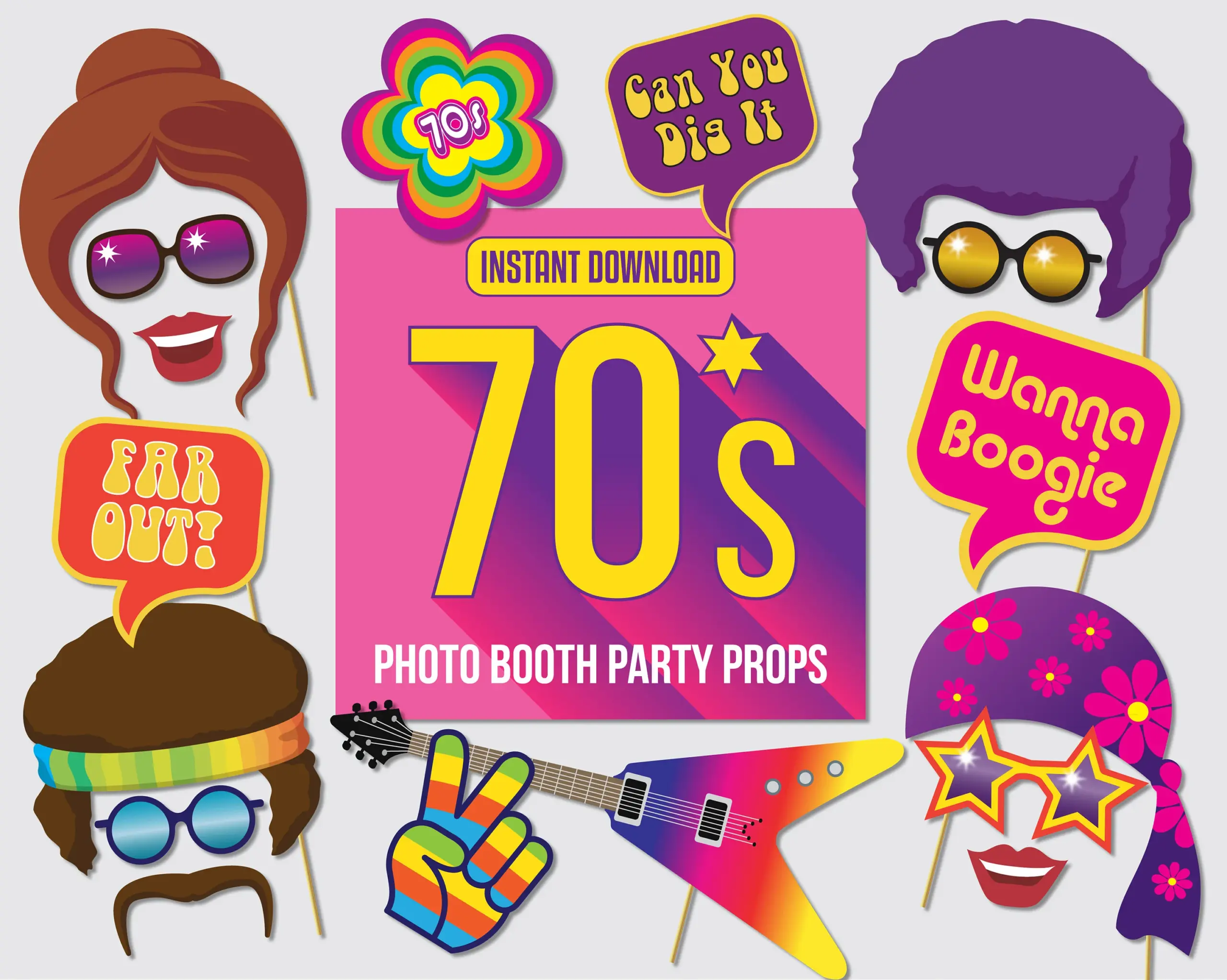 Photo Props Printable Party Props 1970s