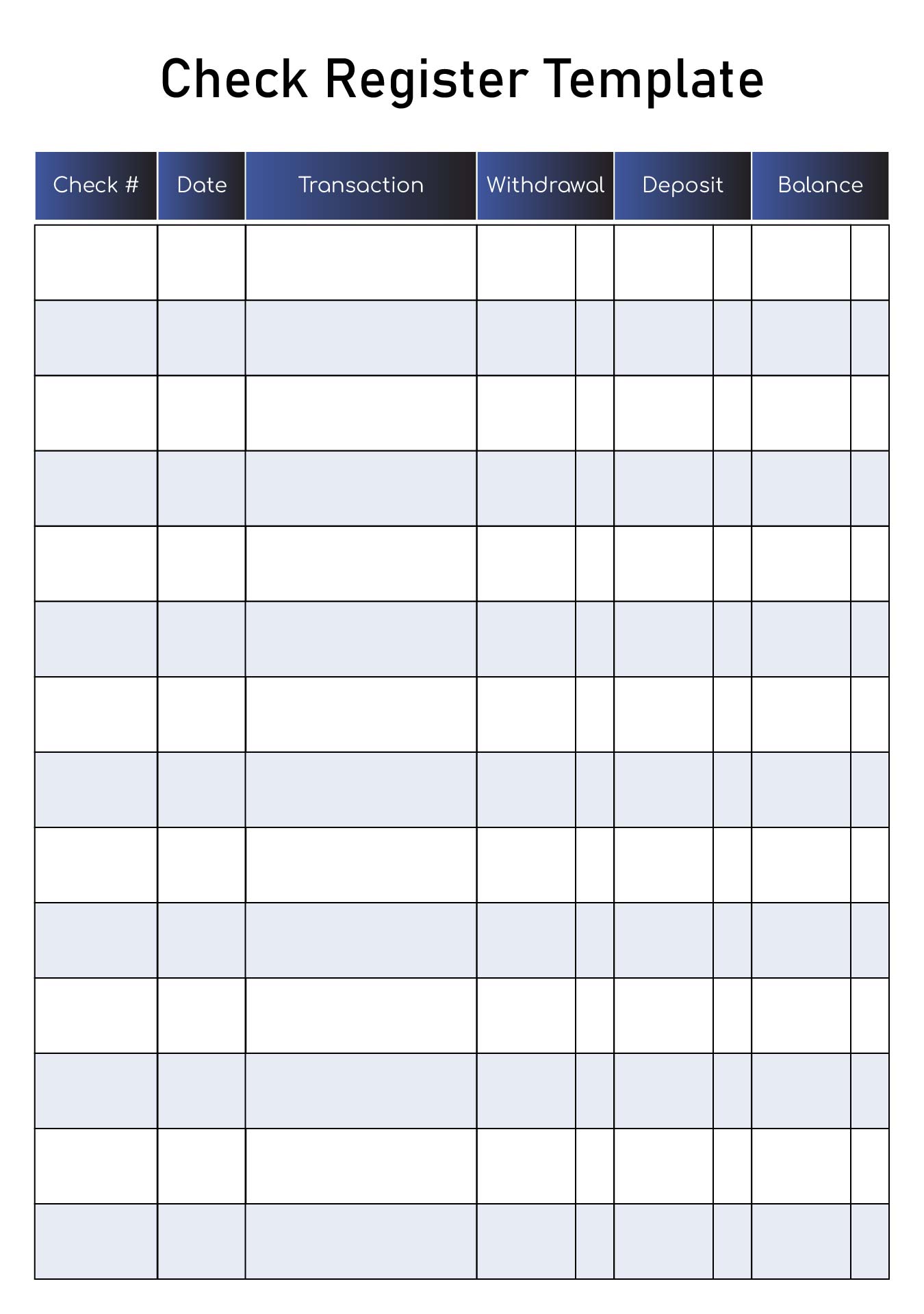 free printable check register