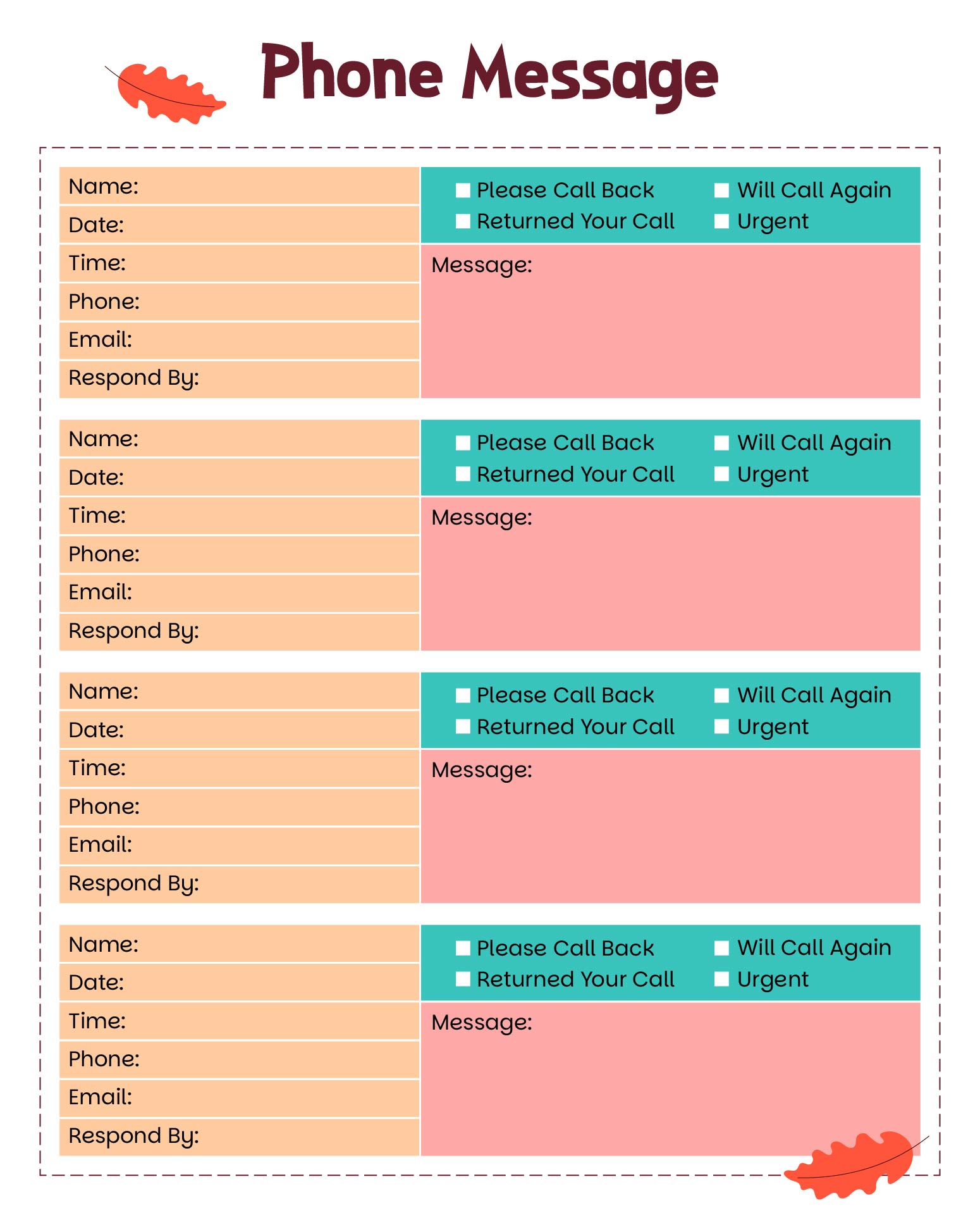free printable message sheets