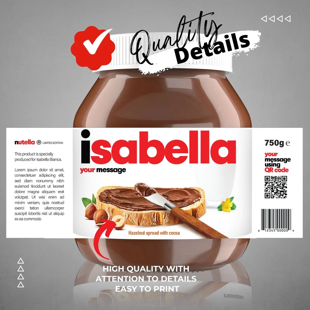 Printable Chocolate Spread Personalized Label Sticker Funny Novelty Gift Birthday Anniversary Customize Realistic