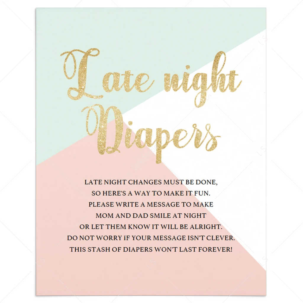 Printable Late Night Diapers Sign For Pastel Baby Shower Printable Late Night Diapers Sign For Pastel Baby Shower