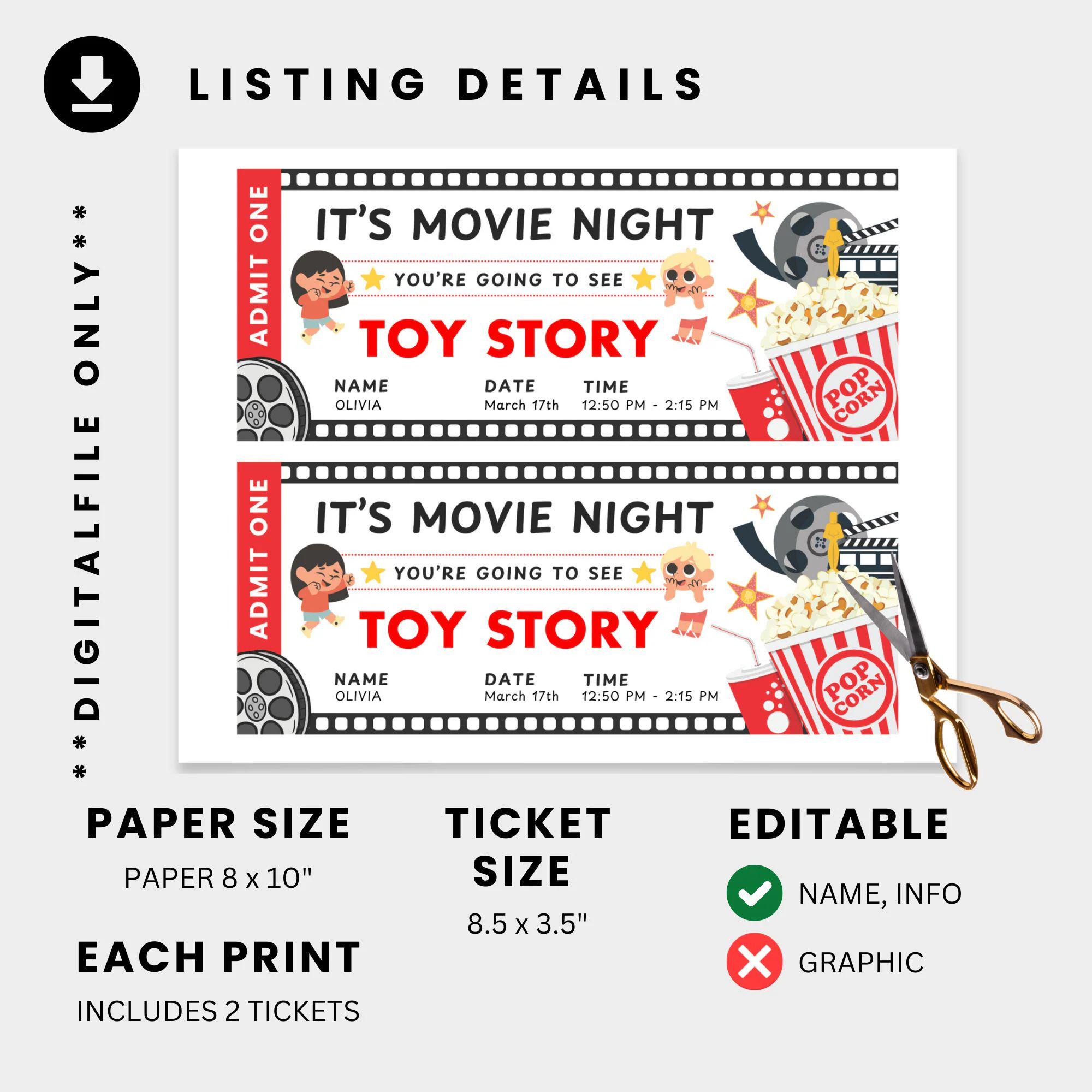 Printable Movie Night Ticket For Kid Printable Movie Night Ticket For Kid