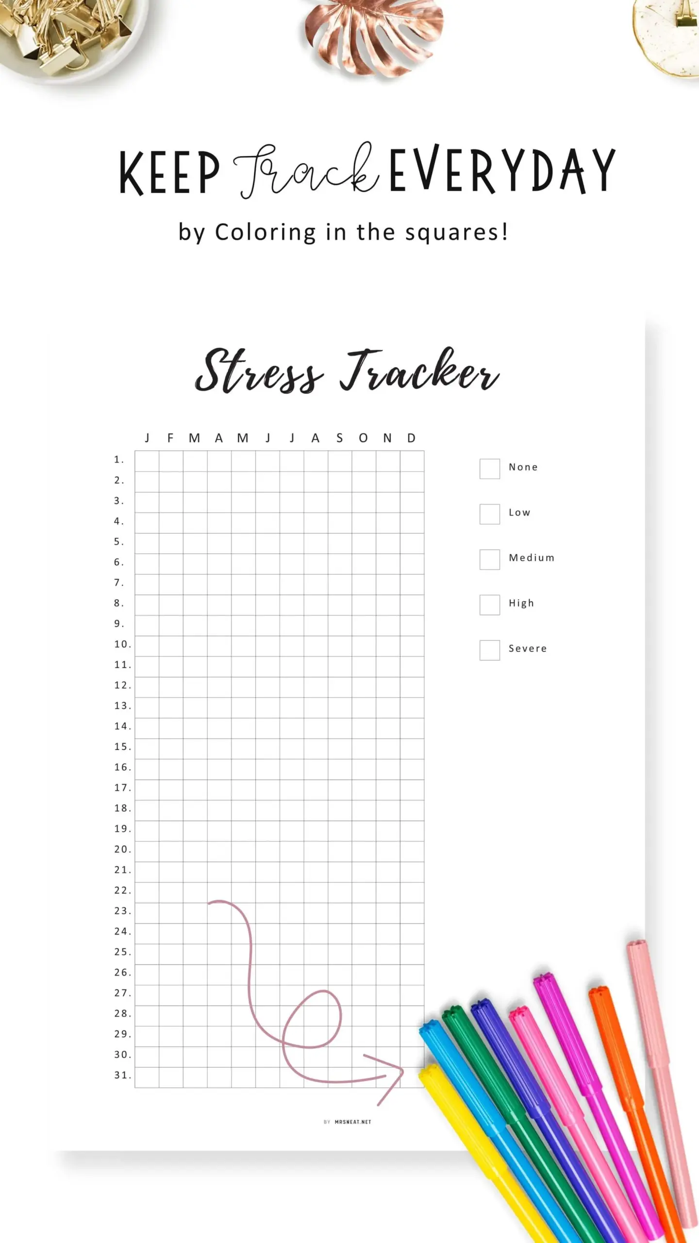 Printable Stress Tracker One Year Template