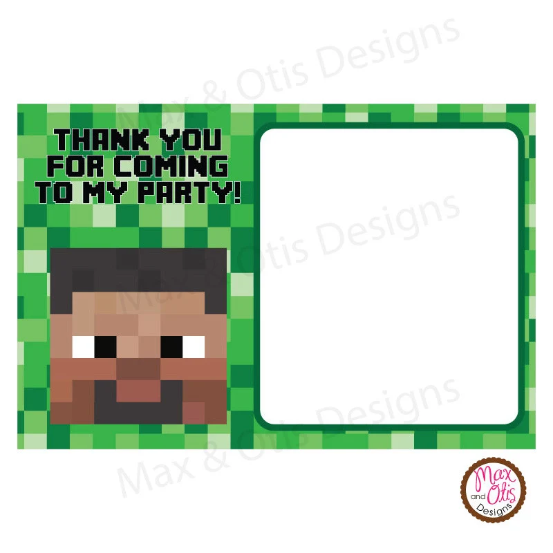Printable Thank You Card Minecraft Steve Editable Pdf