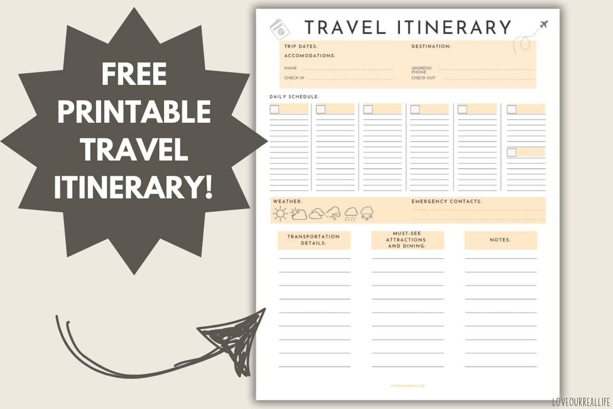 Printable Travel Itinerary