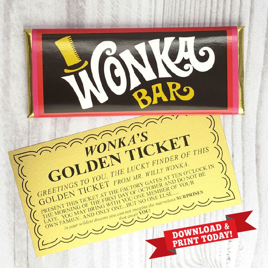 Printable Wonka Bar Wrapper With Golden Ticket