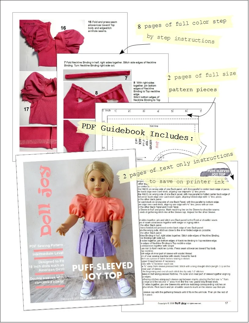 Puff Sleeve Joy Top 18 Doll Clothes Pattern Puff Sleeve Joy Top 18 Doll Clothes Pattern
