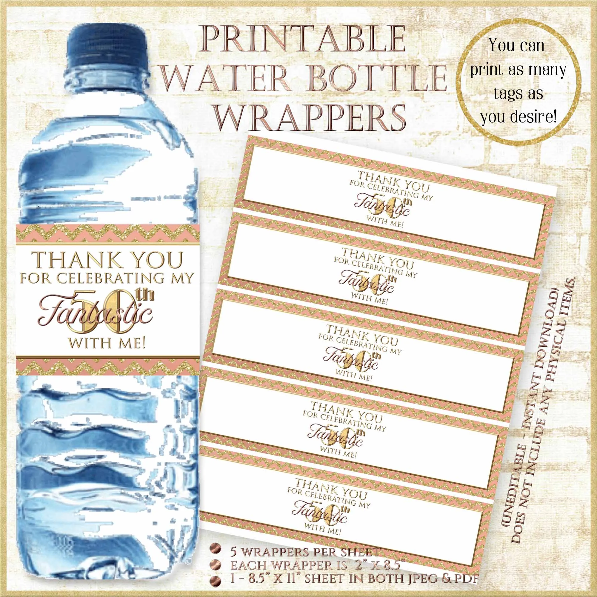 Rose Gold Printable Water Bottle Labels Rose Gold Printable Water Bottle Labels