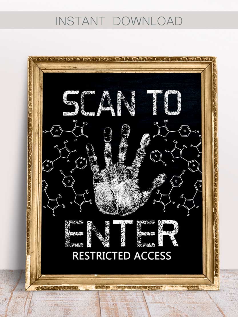 Scan To Enter Boy Science Birthday Sign Printable Mad Scientist Poster Party Decor Decorations Digital Little Scientists Science Lab