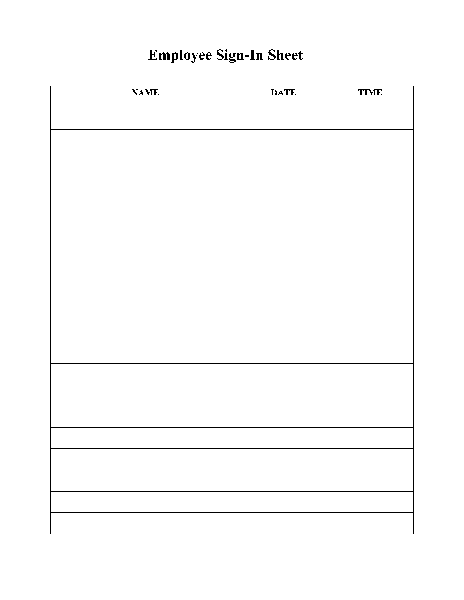 Sign In Sheet Sign In Sheet