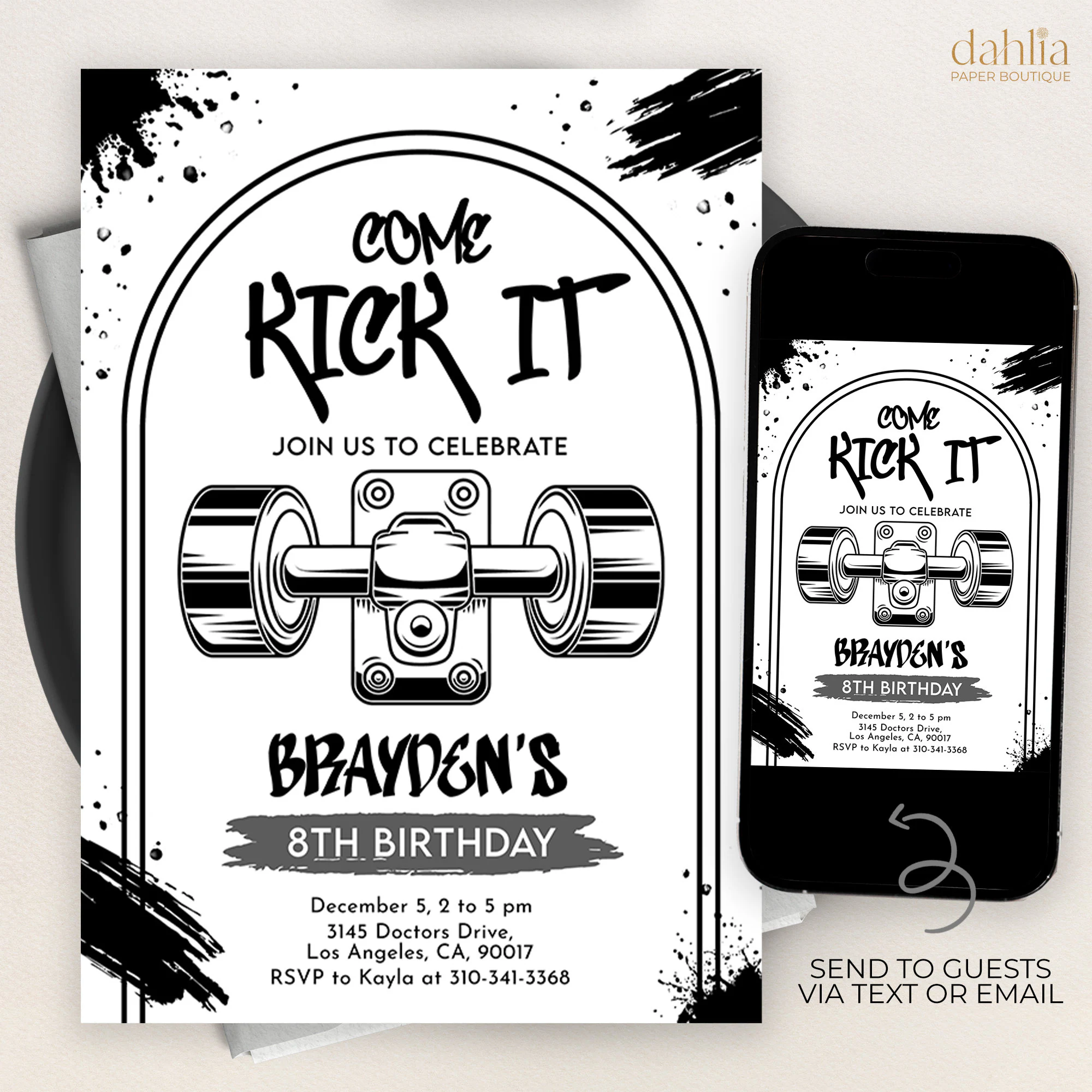Skateboard Birthday Invitation Editable