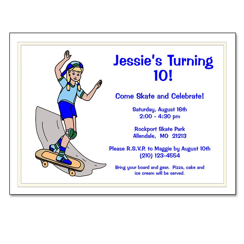 Skateboard Girl Birthday Party Invitations Skateboard Girl Birthday Party Invitations