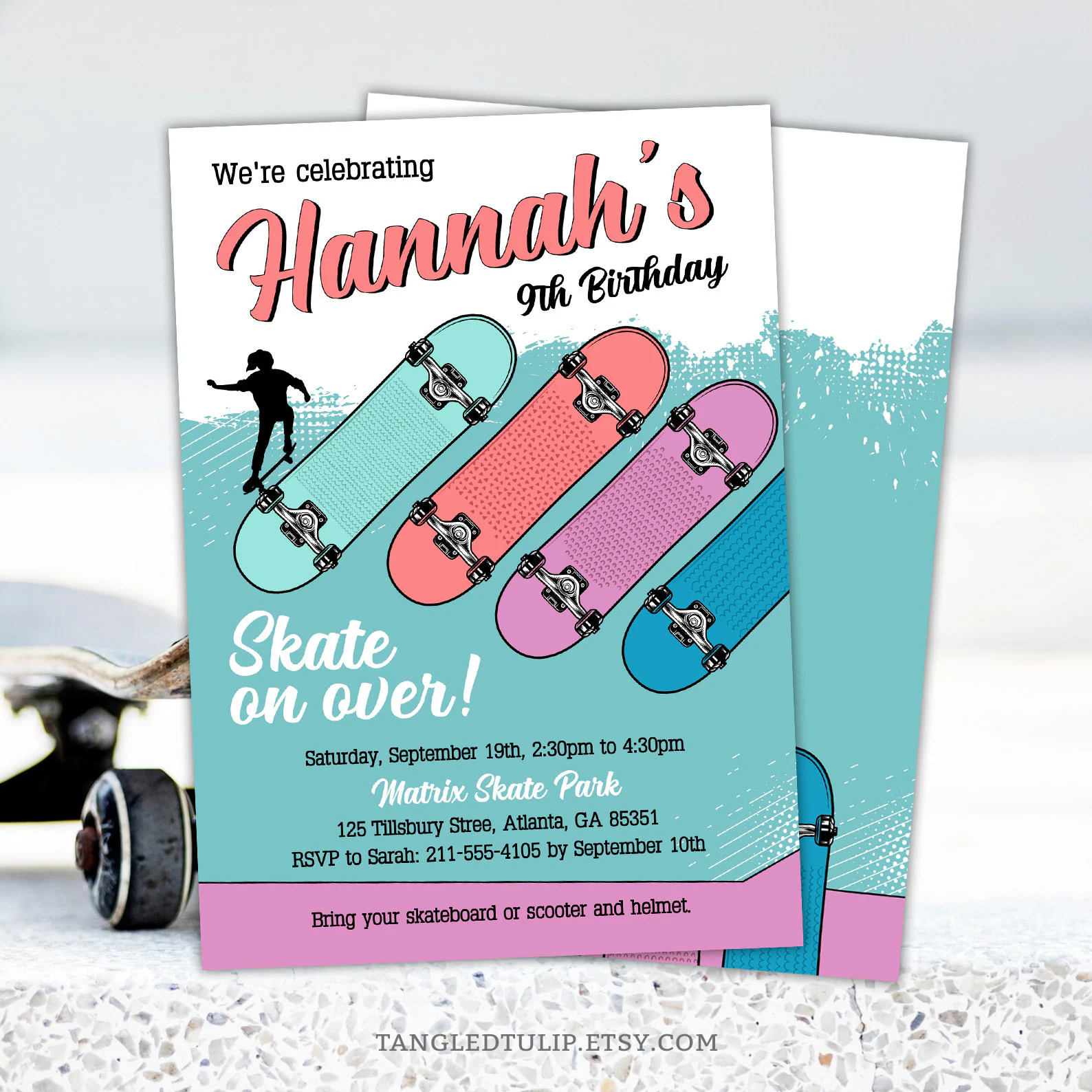 Skateboarding Birthday Invitation Girl Skateboarding Birthday Invitation Girl