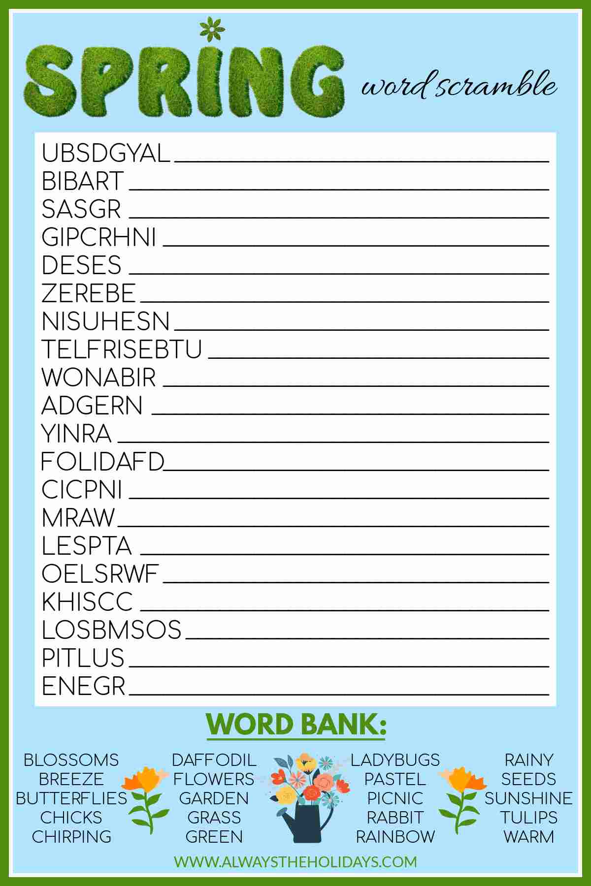 Spring Word Scramble Spring Word Scramble