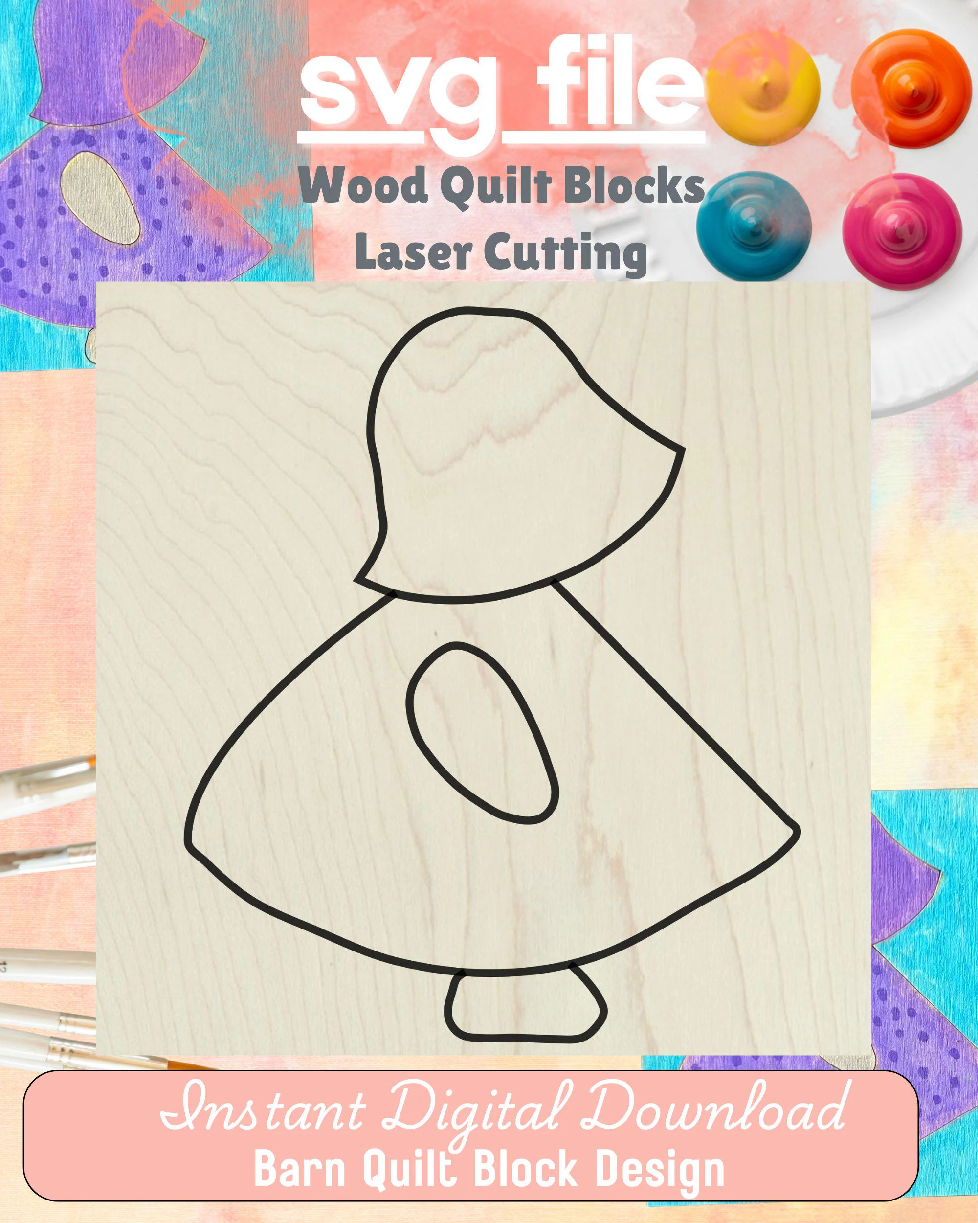 Sue Bonnet Quilt Block Svg Laser Cut Sue Bonnet Quilt Block Svg Laser Cut