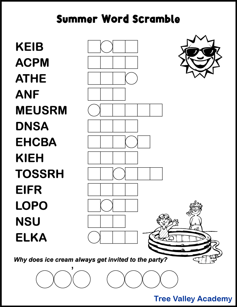 Summer Word Scramble Summer Word Scramble
