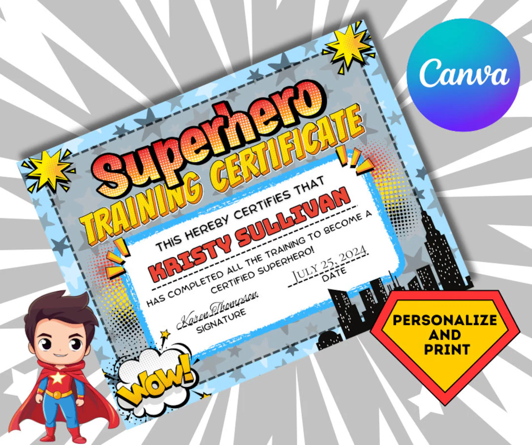 Superhero Certificate Canva Template