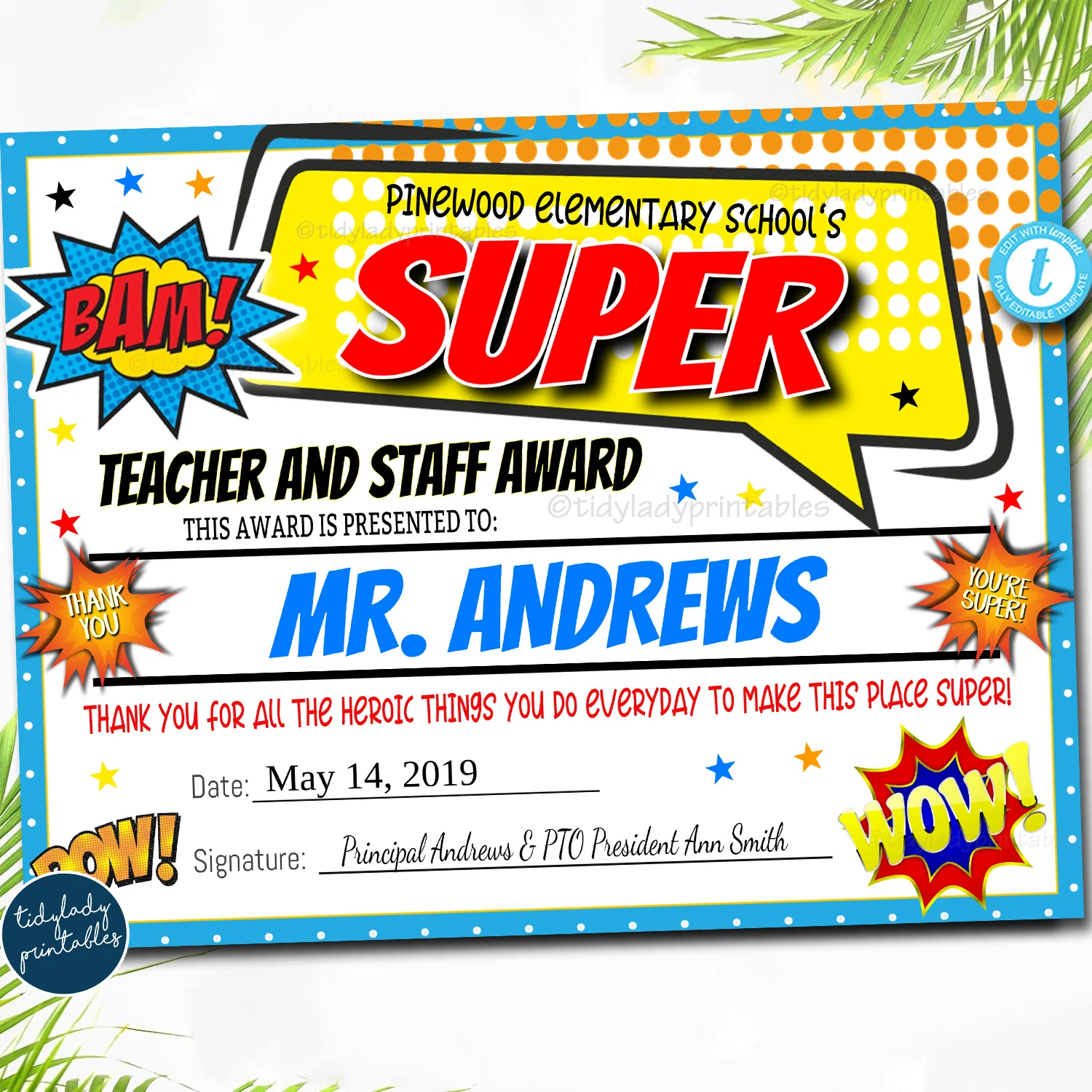 Superhero Theme Teacher Appreciation Week Award Certificates Superhero Theme Teacher Appreciation Week Award Certificates