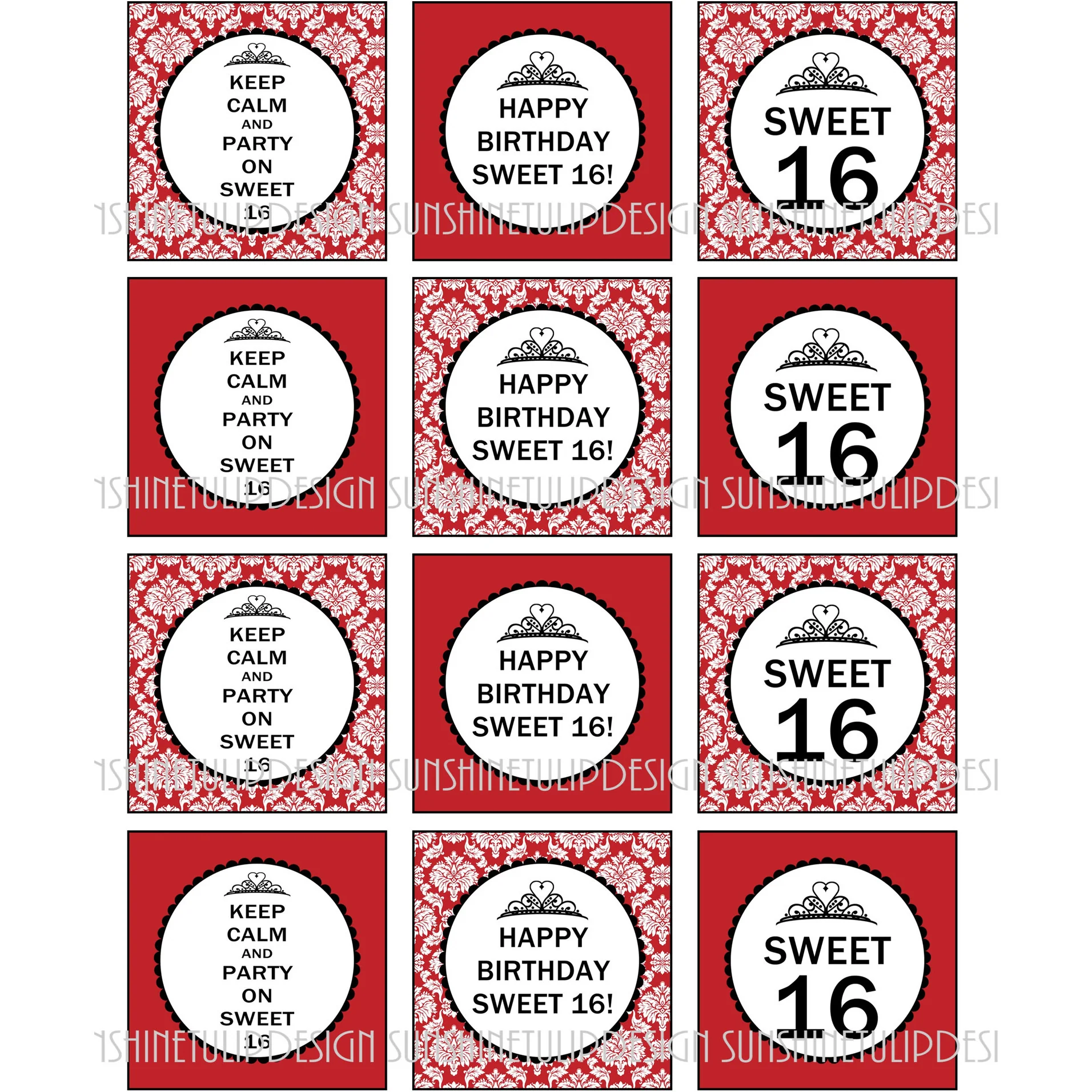 Sweet 16 Birthday Cupcake Toppers Sticker Labels Party Favor Tags 3 Sweet 16 Birthday Cupcake Toppers Sticker Labels Party Favor Tags 3