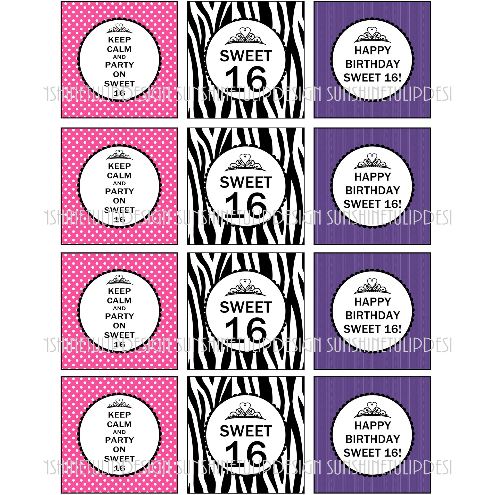 Sweet 16 Birthday Cupcake Toppers Sticker Labels Party Favor Tags 4 Sweet 16 Birthday Cupcake Toppers Sticker Labels Party Favor Tags 4
