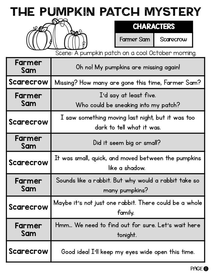 The Pumpkin Patch Mystery Fall Themed Readers Theater Script For 2nd Grade The Pumpkin Patch Mystery Fall Themed Readers Theater Script For 2nd Grade