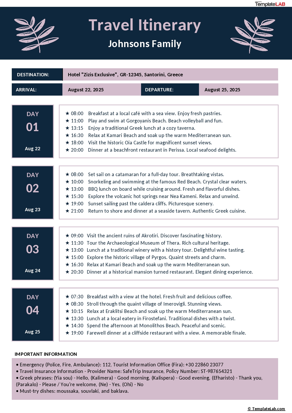 free printable itinerary templates