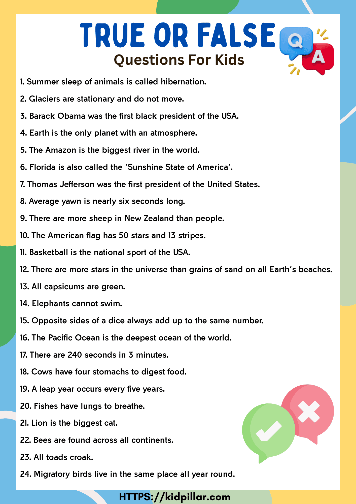 True Or False Questions For Kids True Or False Questions For Kids