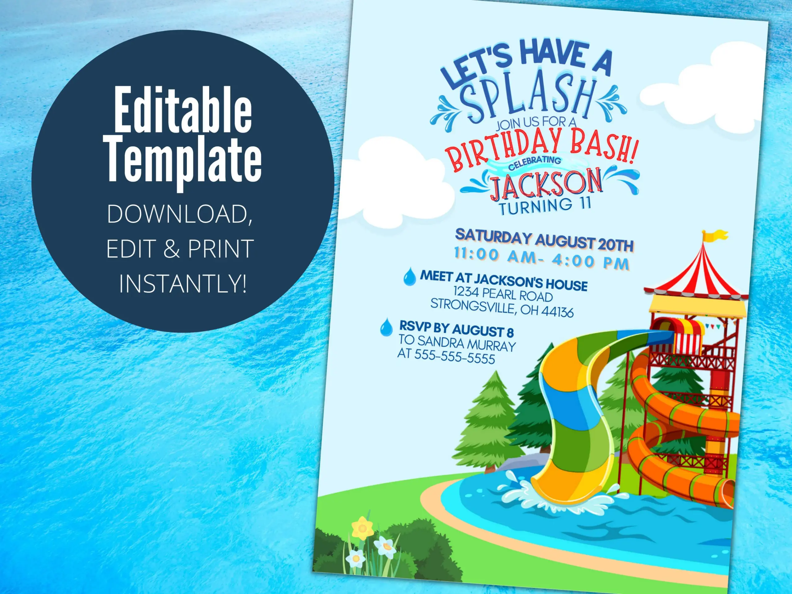 free printable water park birthday invitations